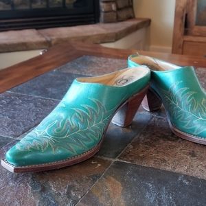 Turquoise Charlie One Horse heeled mules
